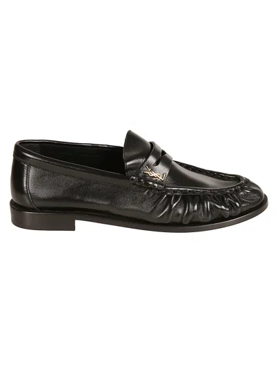 Saint Laurent Logo-plaque Leather Loafers In Black