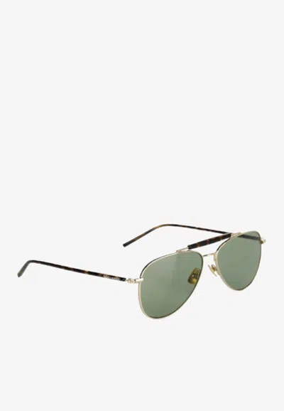 Saint Laurent Metal Pilot Sunglasses In Gold