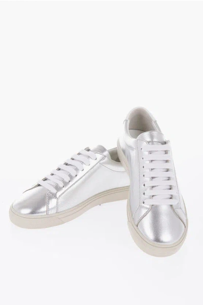 Saint Laurent Metallic Effect Leather Low-top Sneakers In White