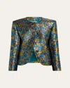 Saint Laurent Metallic Floral Brocade Single-breasted Jacket In Blue