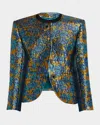 Saint Laurent Metallic Floral Brocade Single-breasted Jacket In Blue