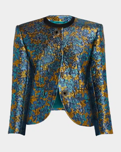 Saint Laurent Metallic Floral Brocade Single-breasted Jacket