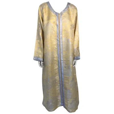 Pre-owned Saint Laurent Metallic Gold And Silver Brocade 1970s Maxi Dress Caftan, Evening Gown Kaftan In Brown