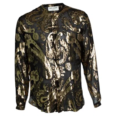 Pre-owned Saint Laurent , Metallic Gold Shirt With Paisley In Black