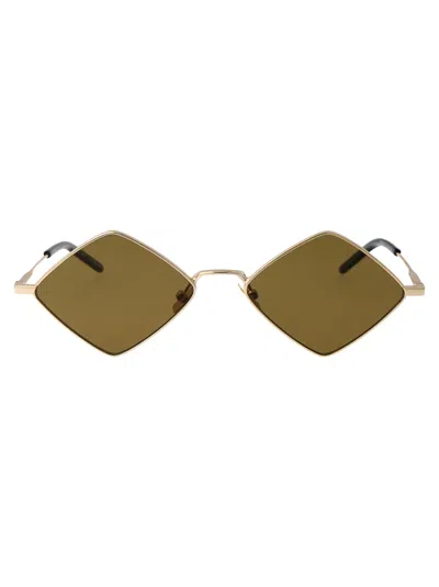 Saint Laurent Metallic Gold Sunglasses In Green