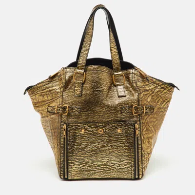 Pre-owned Saint Laurent Metallic Gold/black Leather Downtown Tote
