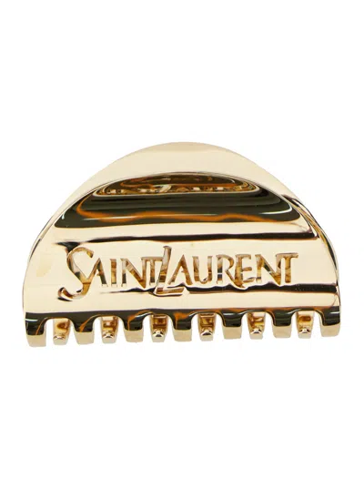 Saint Laurent Metallic Half-moon Clip With Emgraved Logo Lettering On The Front In Metal Woman In Multicolor
