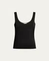 Saint Laurent Metallic Knit Sleeveless Tank Top In Noirnoir Brillant