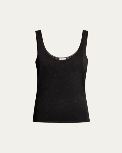 Saint Laurent Metallic Knit Sleeveless Tank Top In Noirnoir Brillant