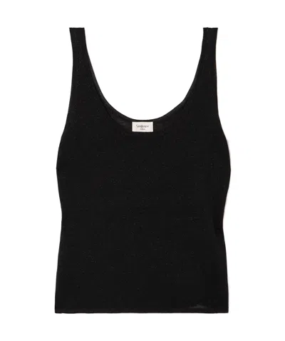 Saint Laurent Metallic Knitted Top In Black