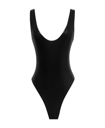 Saint Laurent Metallic Lamé Jersey Sleeveless Body In Black