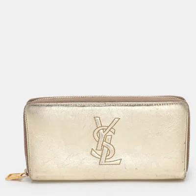 Pre-owned Saint Laurent Metallic Leather Belle De Jour Zip Around Wallet
