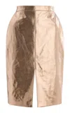 Saint Laurent Metallic Leather Midi Skirt In Gold