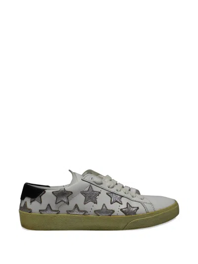 Pre-owned Saint Laurent Metallic Star Leather Sneakers In White