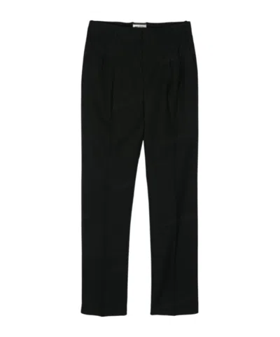 Saint Laurent Metallic Striped Straight Trousers In Black