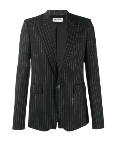 Saint Laurent Metallic Stripes Blazer In Black