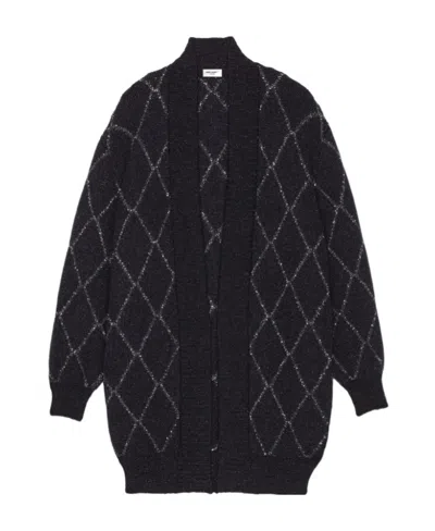 Saint Laurent Metallic-threading Cardi-coat In Black