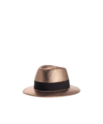Saint Laurent Metallic Trilby Hat In Brown