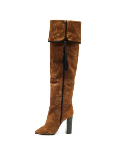 Pre-owned Saint Laurent Meurice Fringe-detail Boots In Brown