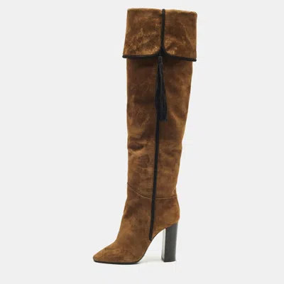 Pre-owned Saint Laurent Meurice Size 38 Brown Suede Knee Length Boots