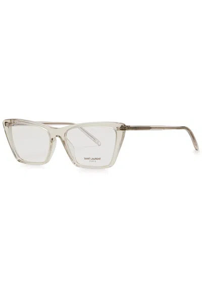 Saint Laurent Mica Thin Cat-eye Optical Glasses In White
