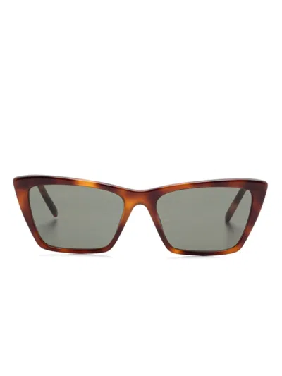 Saint Laurent Mica Thin Sunglasses In Brown