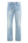 Saint Laurent Stonewashed Distressed Straight Jeans In Blue