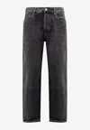 Saint Laurent Mick Long Straight Faded Jeans In Black
