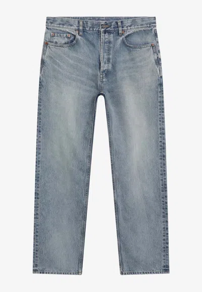 Saint Laurent Mick Long Washed Jeans In Blue