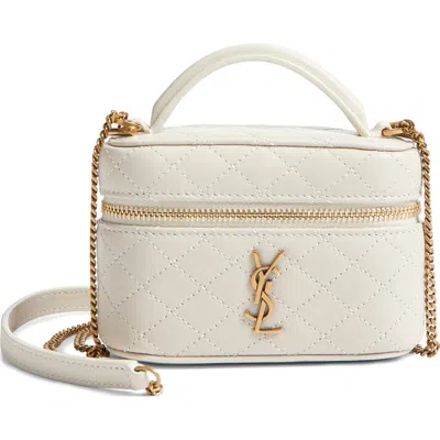 Saint Laurent Micro Gaby Quilted Leather Vanity Crossbody Bag In White