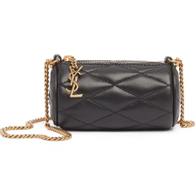 Saint Laurent Micro Sade Quilted Leather Tube Bag In Black
