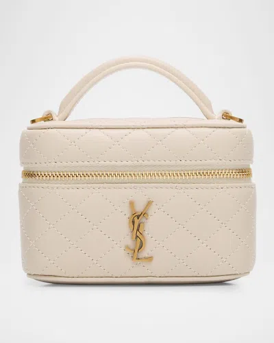 Saint Laurent Micro Vanity Top-handle Bag In Quilted Leather In Blanc Vintage