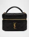 Saint Laurent Micro Vanity Top-handle Bag In Quilted Leather In Noir