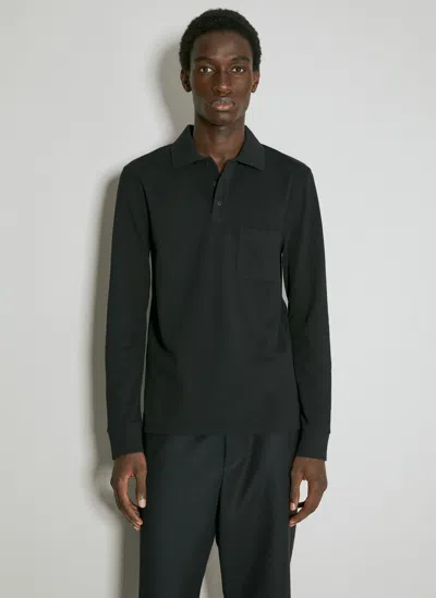 Saint Laurent Micro Waffle Knit Polo Shirt In Black