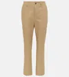 Saint Laurent Beige Straight Pants With A Button In Cotton Woman In Beige