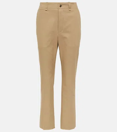 Saint Laurent Cotton-drill Straight-leg Trousers In Beige