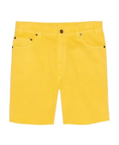 Saint Laurent Mid-rise Denim Shorts In Yellow