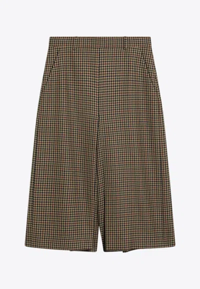 Saint Laurent Mid-rise Houndstooth Wool Culottes In Sand