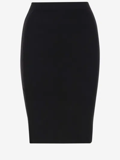 Saint Laurent Mid Rise Knit Midi Skirt In Black