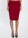 Saint Laurent Mid-rise Pencil Skirt In Satin In Burgundy
