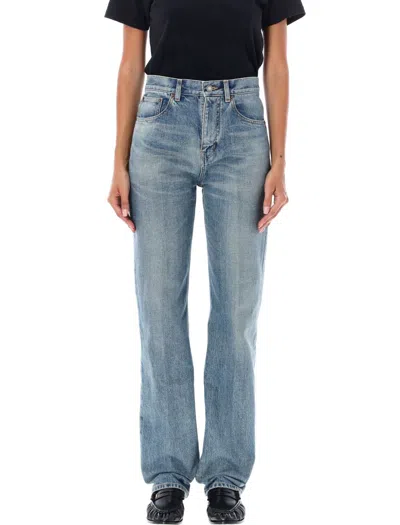 Saint Laurent Mid Rise Straight Jeans In Benjamin Blue