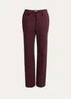 Saint Laurent Mid-rise Straight-leg Ankle Cotton Pants In Bordeaux