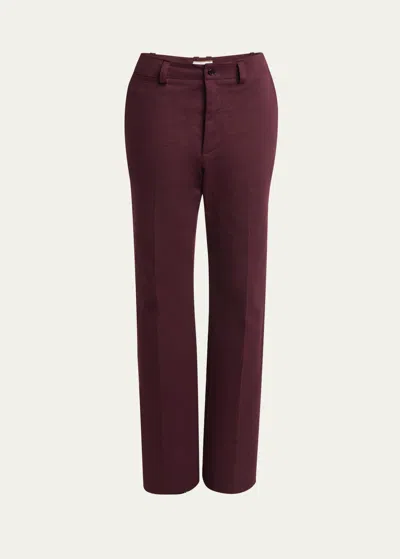 Saint Laurent Mid-rise Straight-leg Ankle Cotton Pants In Bordeaux