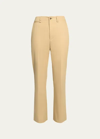 Saint Laurent Mid-rise Straight-leg Ankle Cotton Trousers In Brown