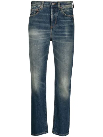 Saint Laurent High-waisted Straight-leg Jeans In Blau