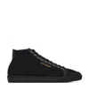 Saint Laurent High-top Leather Lace-up Sneakers In Organic Cotton Canvas In Black