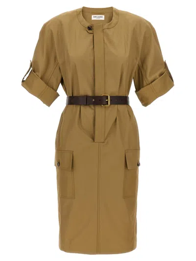 Saint Laurent Midi Workwear Dress In Gray