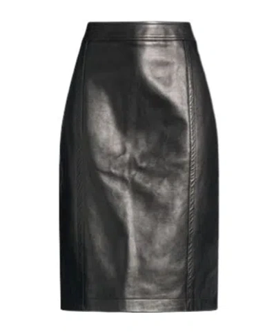 Saint Laurent Midi Leather Pencil Skirt In Black