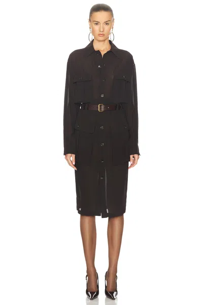 Saint Laurent Midi Shirt Dress In Chocolat