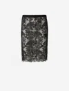 Saint Laurent Sheer Floral Lace Overlay Skirt In Black